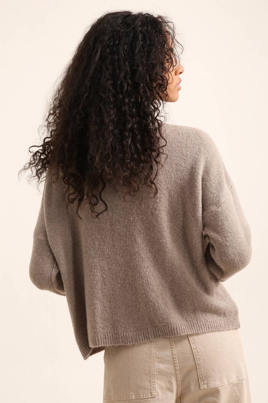 Alpaca Ruffle Mock Neck Cardigan