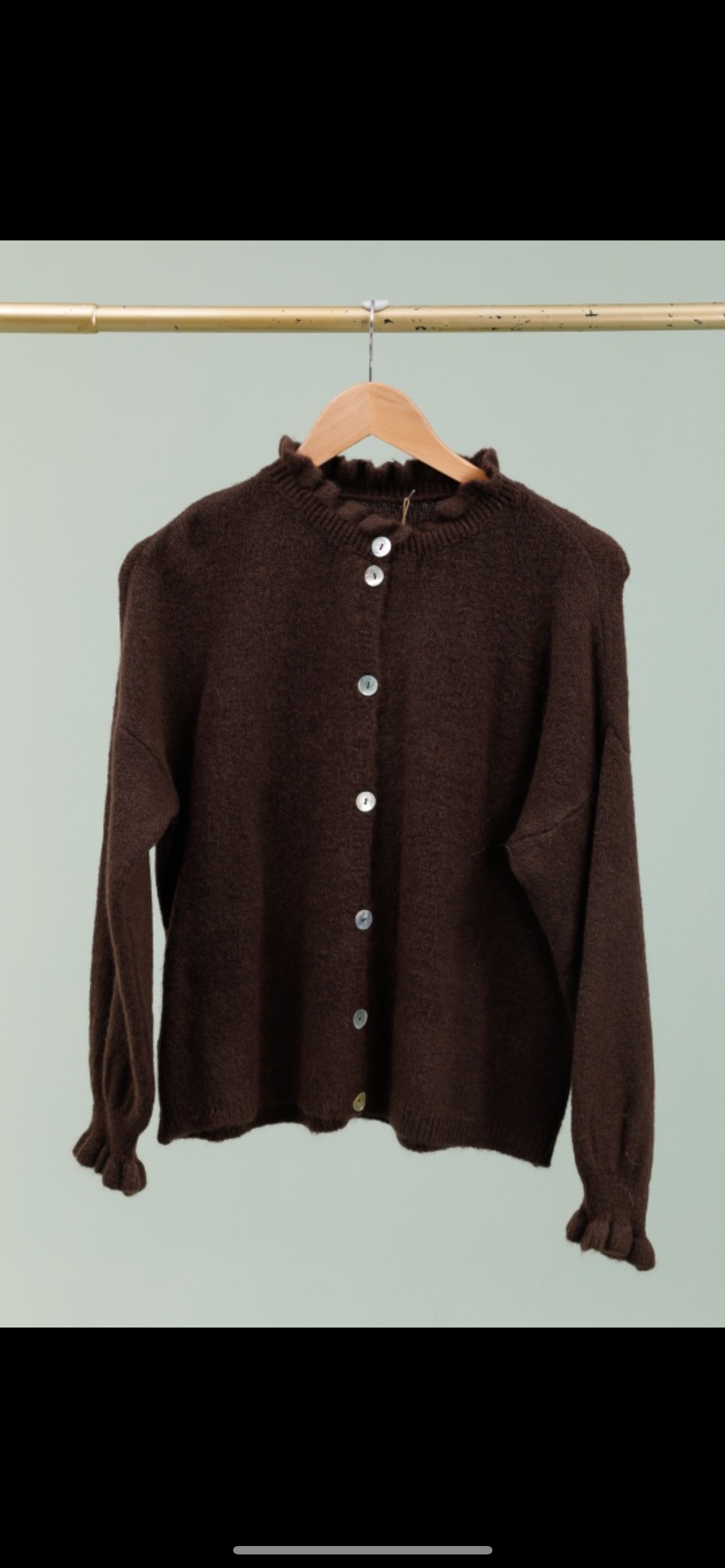 Alpaca Ruffle Mock Neck Cardigan