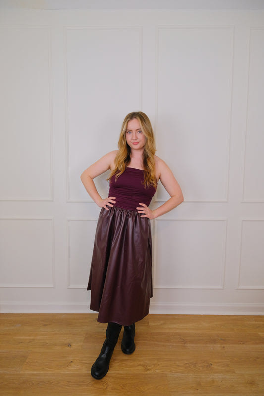 Le Bordeaux Vegan Leather Midi Tube Dress